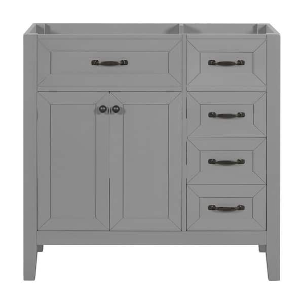 Adrinfly 36 in. W x 17.7 in. D x 35 in. H Bath Vanity Cabinet without Top in Gray Bathroom Storage w/-Drawers-Doors Solid Frame