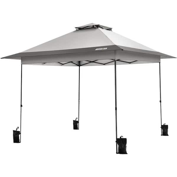 10 ft. x 10 ft. Double-Tiered Roof Portable Gray Pop Up Canopy Tent with Wheel Carry Bag