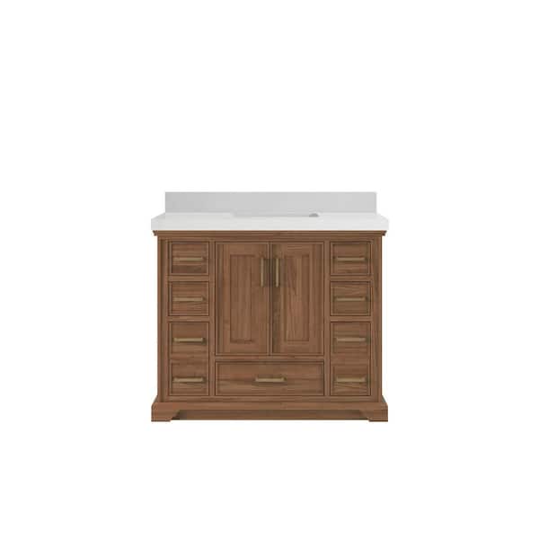 Willow Collections Charlotte Teak 42 in. W x 22 in. D x 36 in. H Single Sink Bath Vanity in Dark Natural with 2" Carrara Quartz Top