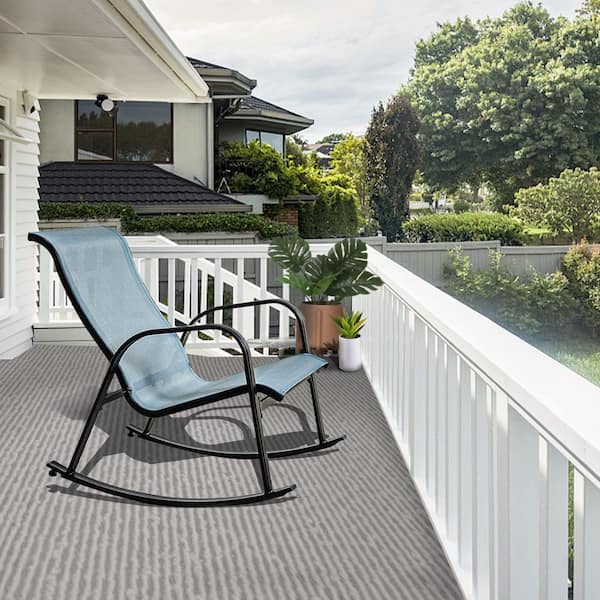 Blue Metal Outdoor Rocking Chair, Steel Rocker Seating Outside for Front Porch, Garden, Patio, Backyard