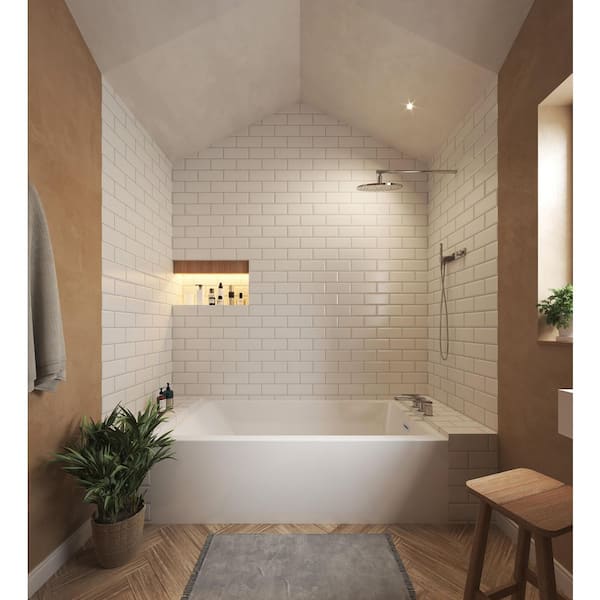 Grayley 60 in. L x 32 in. W Soaking Alcove Bathtub with Right Hand Drain in White with Shiny White Trim