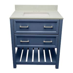 Tremblant 31 in. W x 22 in. D x 36 in. H Single Sink Bath Vanity in Navy Blue with Galaxy white Qt. Top Single Hole