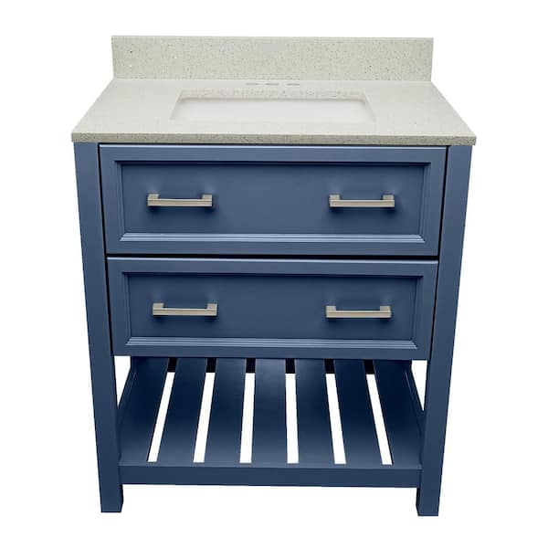 Tremblant 31 in. W x 22 in. D x 36 in. H Single Sink Bath Vanity in Navy Blue with Galaxy white Qt. Top Single Hole