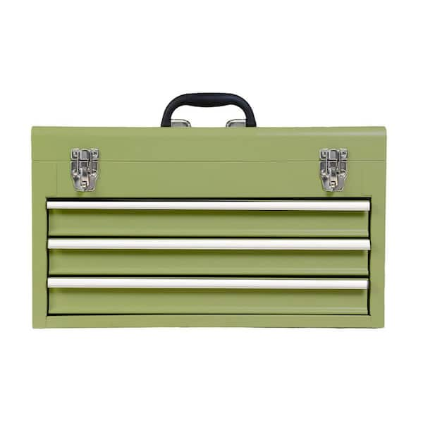 20 in. Portable 3-Drawer Steel Tool Box with Metal Latch Closure, Green