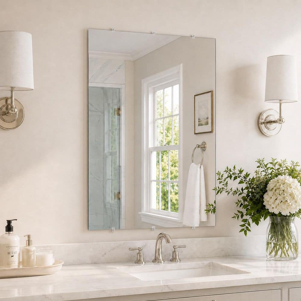 24 in. W x 36 in. H Rectangular Frameless Polished Edge Wall Bathroom Vanity Mirror in Clear Glass price history on PriceWatchPro