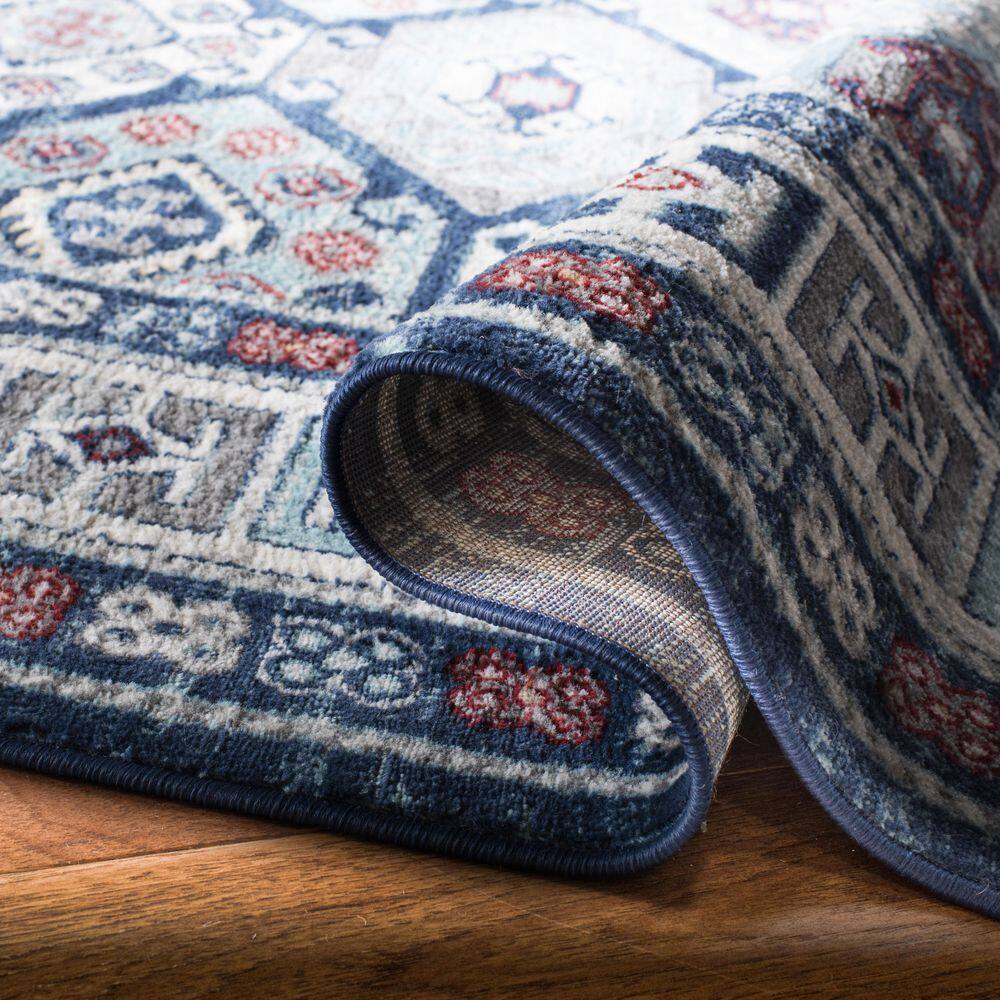 Palatial Blue & Grey Synthetic 80" Square Area Rug