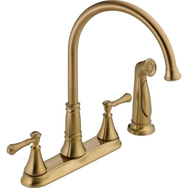 Delta Cassidy 2-Handle Standard Kitchen Faucet with Side Sprayer in Champagne Bronze