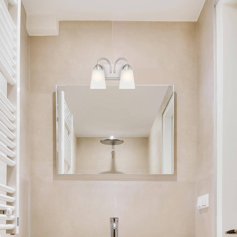 Brushed Nickel 2-Light Dimmable Wall Sconce with Frosted Glass Shades