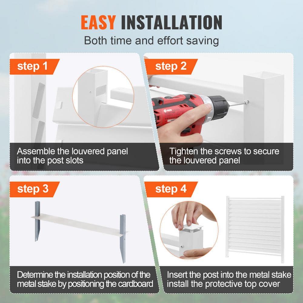 White Vinyl Privacy Fence Panels with Galvanized Metal Stakes