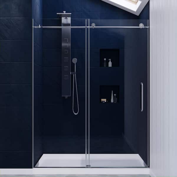 ANZZI Madam Series 60 in. x 76 in. H Sliding Frameless Shower Door in Chrome with Tsunami Guard Tempered Glass and Handle