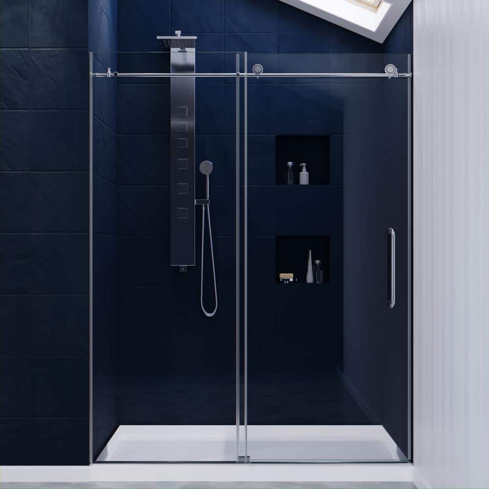 ANZZI Leon 60 in. x 76 in. Frameless Sliding Shower Door in Chrome with Handle -  SD-AZ8077-02CH