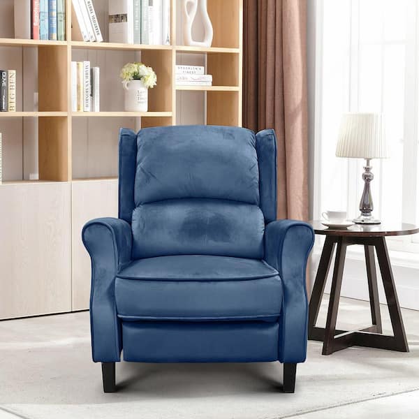 Navy Blue Fabric Push Back Recliner Single Sofa Manual Recliner with Padded Seat and Backrest