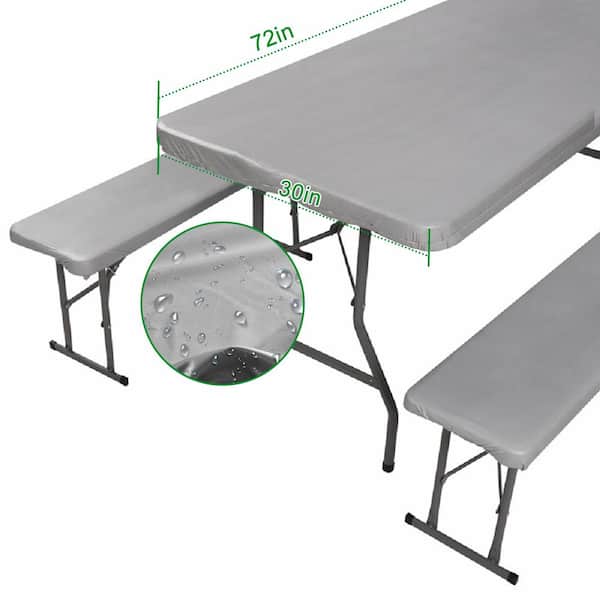 Shatex Waterproof Patio Furniture Cover Rectangle Tablecloth Elastic Table Cover for 6 ft. Picnic Table, Gray 30x72 in.