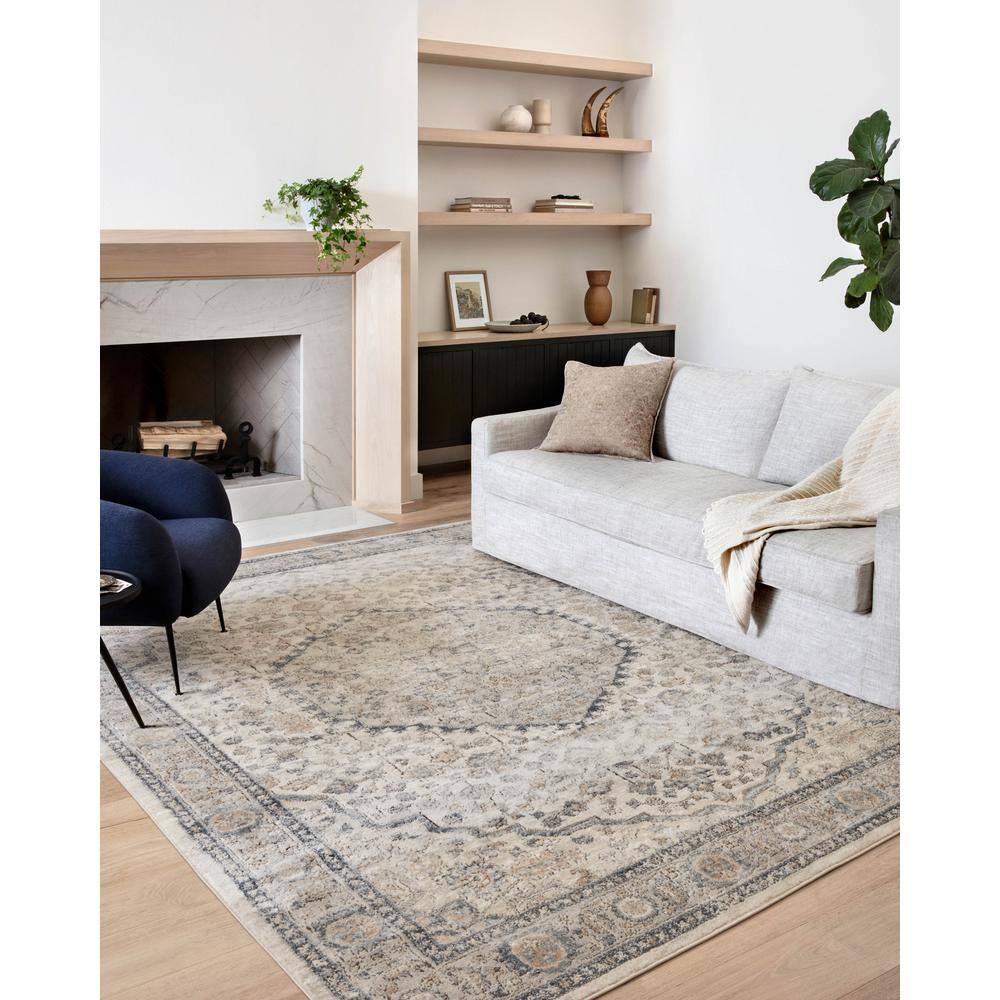 Teagan Natural and Light Grey Rectangular Oriental Area Rug