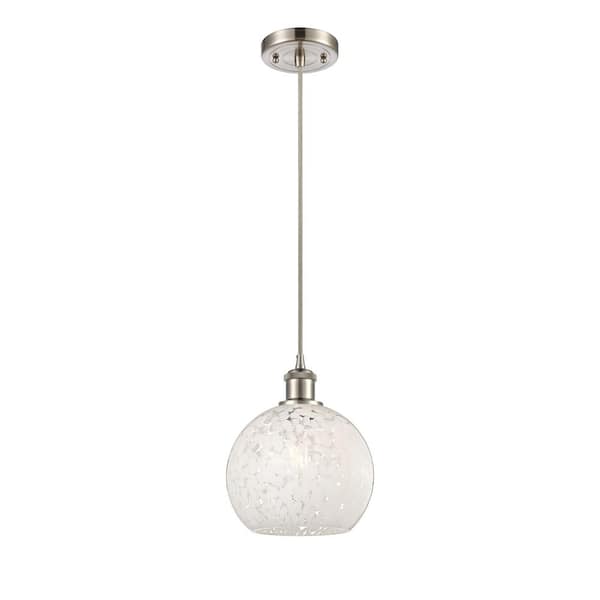 White Mouchette 100-Watt 1-Light Brushed Satin Nickel Standard Mini Pendant Light with Painted Glass Shade