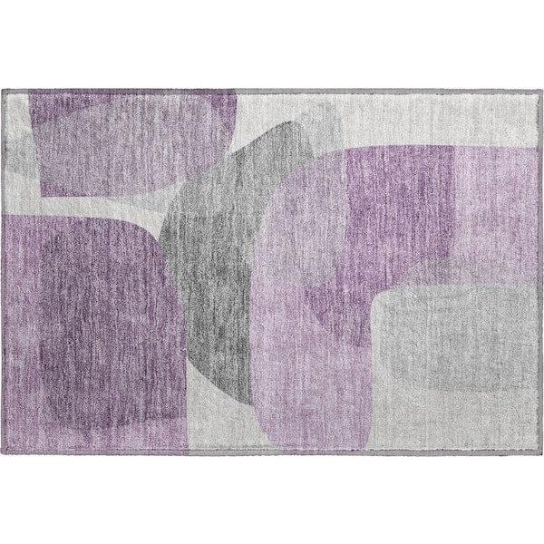Mayfield Premium Machine Washable Abstract AMF2121 Purple 2 ft. x 3 ft. Accent Rug