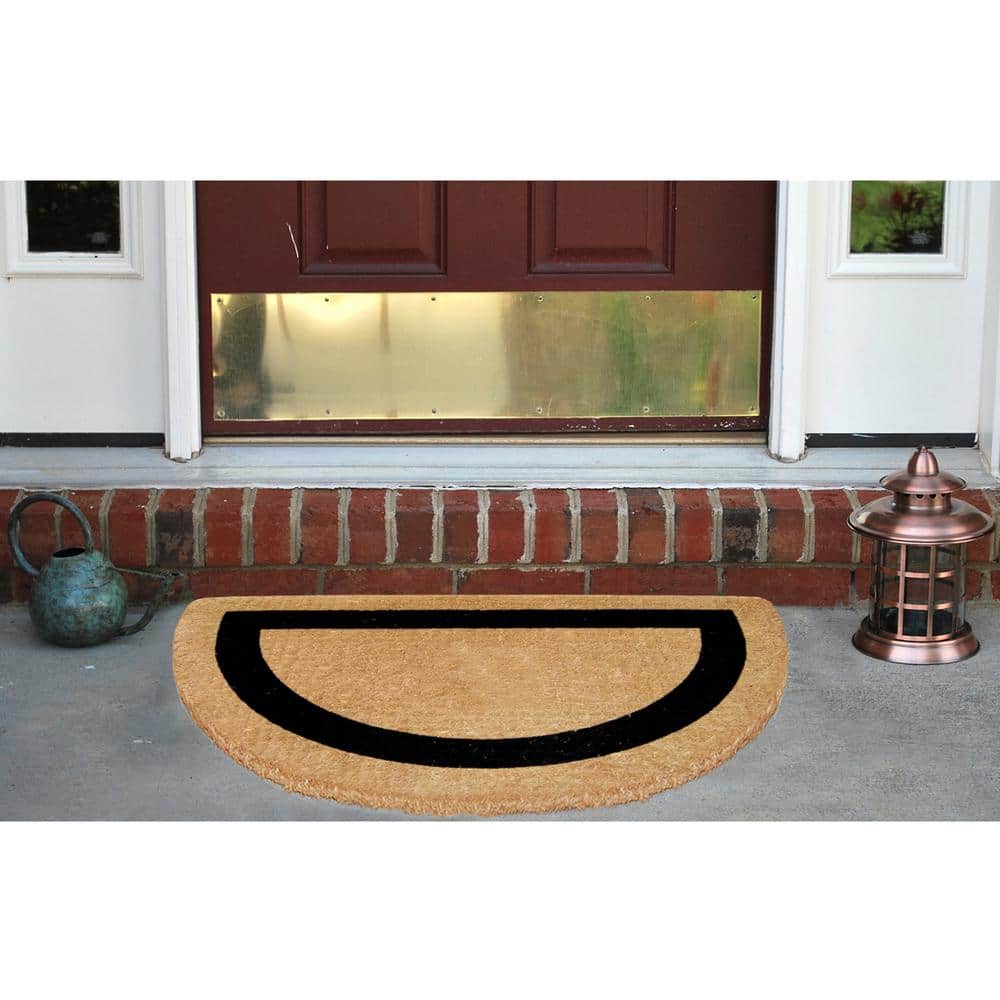 Half Round Black and Beige Coir Outdoor Doormat