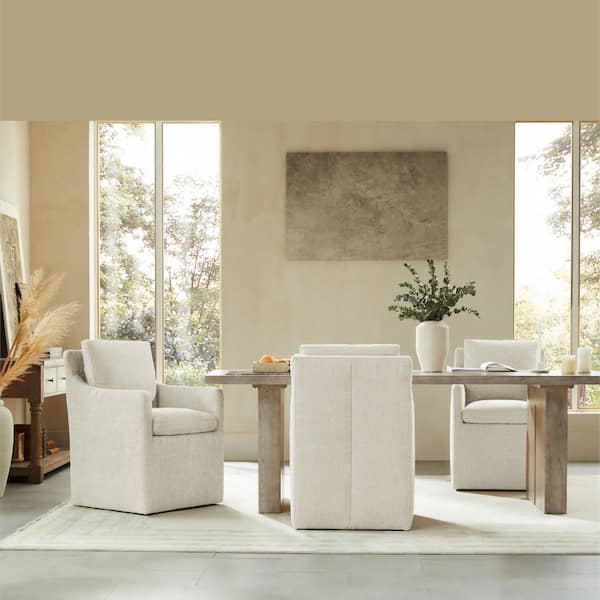 Halcyra No Assembly Green Fabric Upholstered Dining Chair with Casters Modern Accent Armchair for Diningroom Livingroom