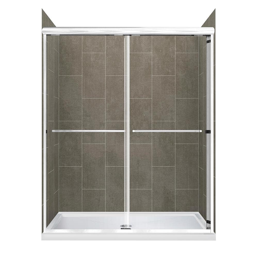 Cove Sliding 48 in. L x 34 in. W x 78 in. H Center Drain Alcove Shower Stall Kit in Quarry and Silver Hardware price history on PriceWatchPro