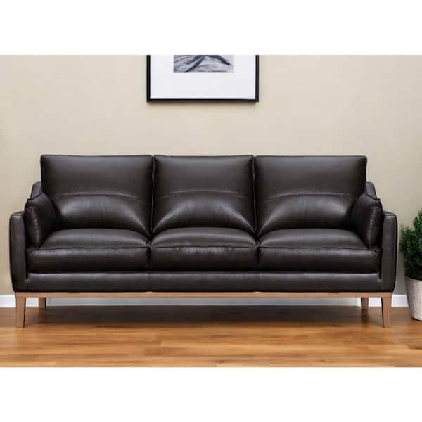 87.00 in. Straight Arm Leather Rectangle Sofa Weathered