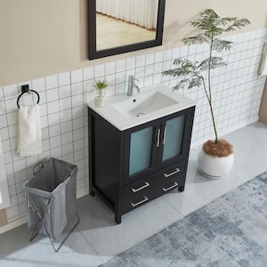 Brescia 30 in. W x 18 in. D x 36 in. H Bath Vanity In Espresso with Vanity Top in White with White Basin and Mirror