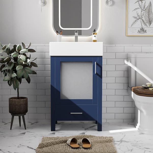 Unbranded 20 in. W x 15 in. D x 35 in. H Single Sink Freestanding Bath Vanity in Blue with White Ceramic Top