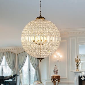 Allenglade 5-Light Unique Antique Gold Globe Chandelier with Crystal Accents