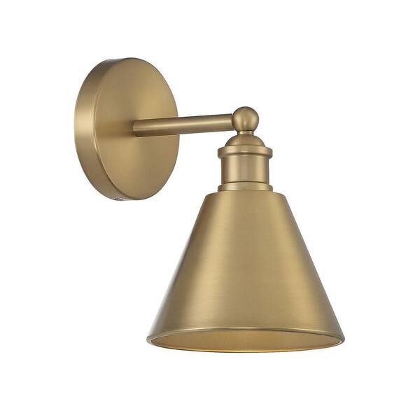 TUXEDO PARK LIGHTING 6.75 in. W x 10 in. H 1-Light Natural Brass Vanity Light Wall Sconce with a Matching Natural Brass Shade