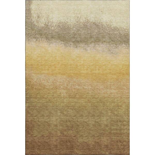 Mayfield Premium Machine Washable Abstract AMF2012 Gold 9 ft. x 12 ft. Area Rug