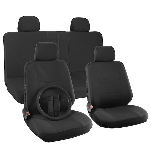 OxGord Polyester Seat Covers Set 26 in. L x 21 in. W x 48 in. H 17-Piece Seat Cover Set Broken Striped Solid Black