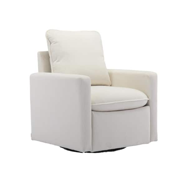 HOMEFUN Modern Comfy Beige Velvet Upholstered Swivel Accent Barrel Chair