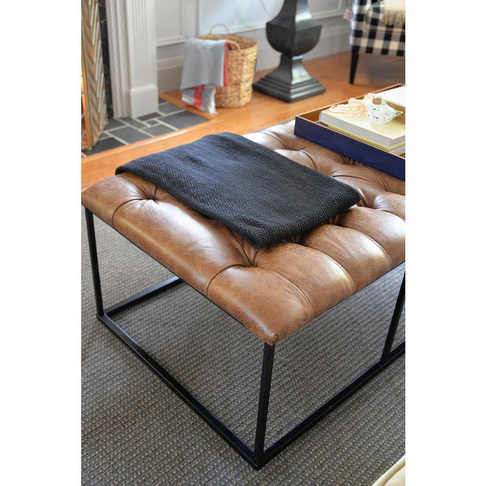 Draper 58" Light Brown Faux Leather Tufted Cocktail Ottoman