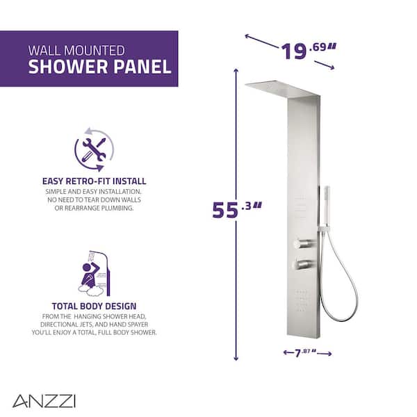 ANZZI Collines Series 55 in. 2-Jetted Shower Tower with