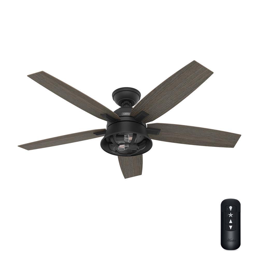 52" Matte Black Hampshire Ceiling Fan with LED Light and Remote