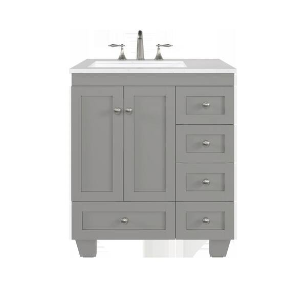 Acclaim 28 in. Single Sink Gray Bath Vanity with White Carrara Quartz Top (Assembled)