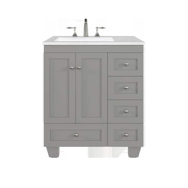 Acclaim 28 in. Single Sink Gray Bath Vanity with White Carrara Quartz Top (Assembled)