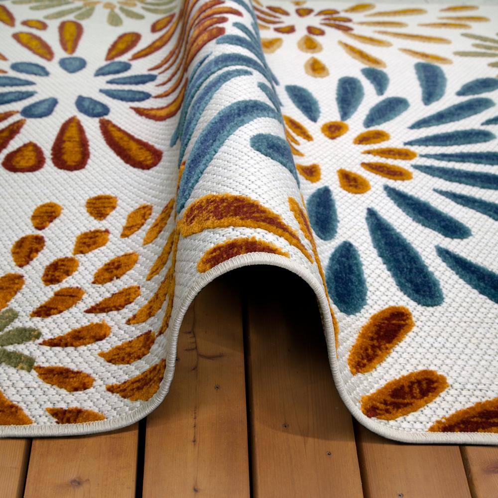 Blue and Gold Floral Indoor Outdoor Area Rug 4'x6'