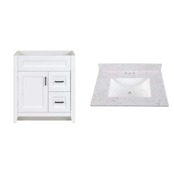 Ridge 30 in. x 22 in. x 34 in. White Bath Vanity Cabinet and 31 in. x 22 in. White Rectangular Sink Vanity Top Combo