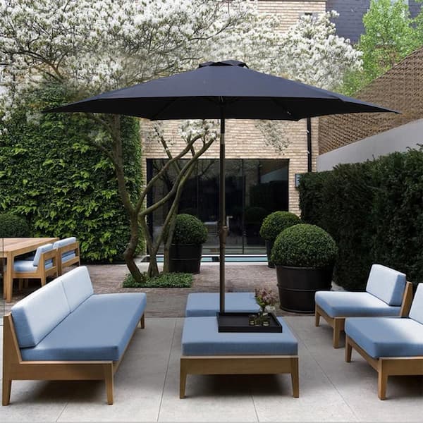 8.8 ft. Aluminum Patio Market Umbrella with Resin Base, Push Button Tilt and Crank Lift, Navy