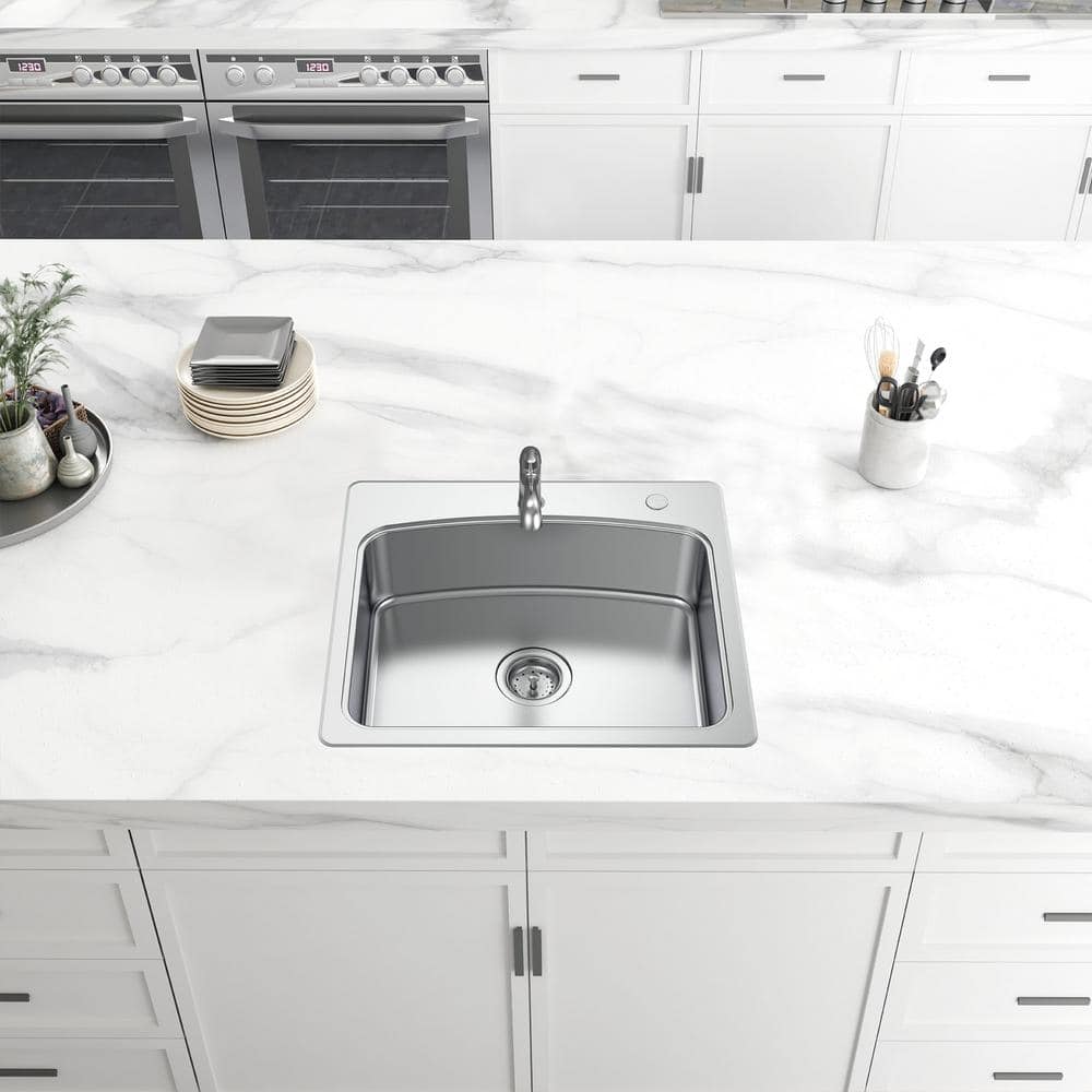 25-Inch Stainless Steel Single Bowl Kitchen Sink with Pull-Out Faucet