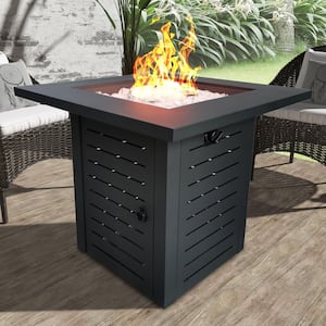 Java Black Metal Square Fire Pit with Glass Rocks