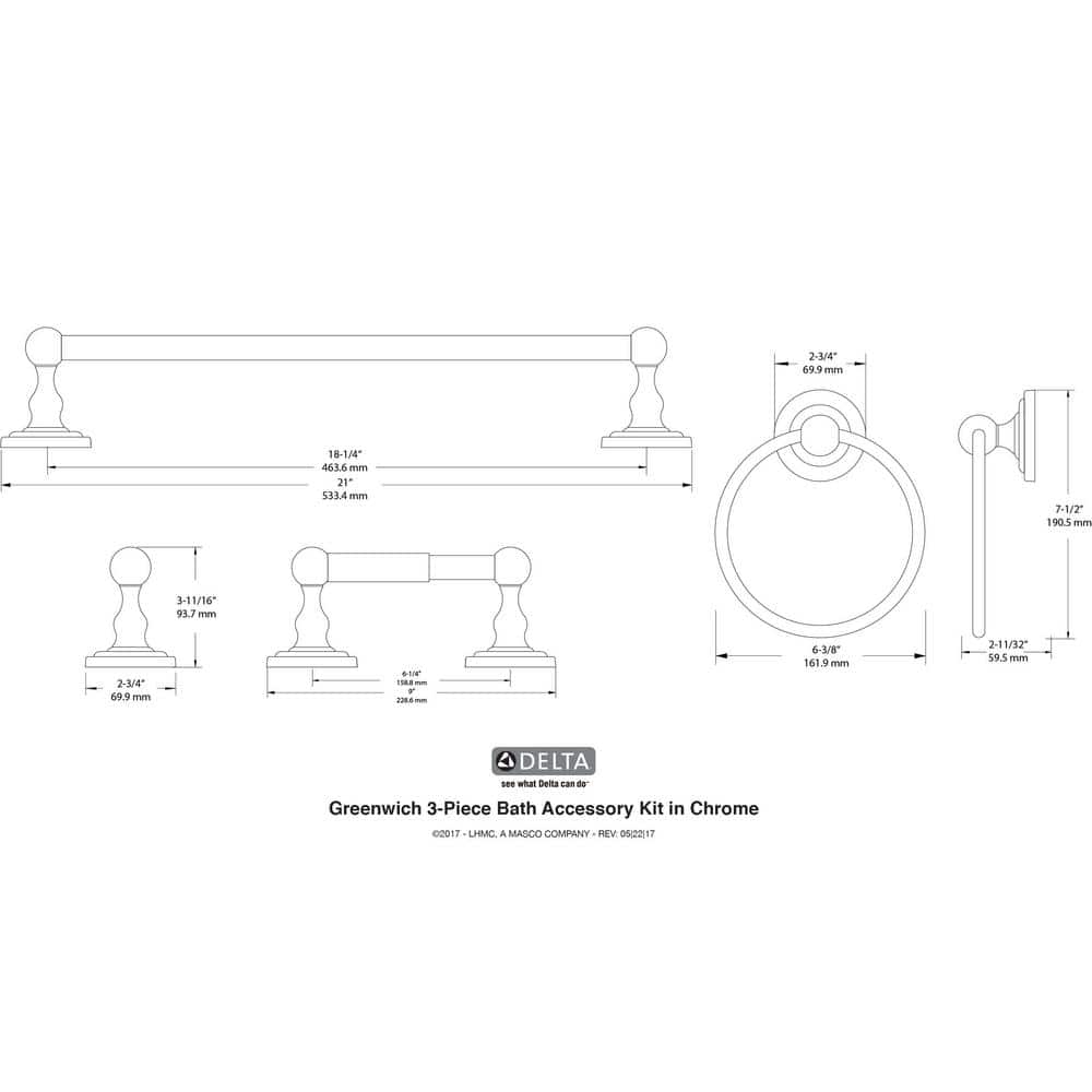 Greenwich 24'' Polished Chrome 3-Piece Bathroom Hardware Set