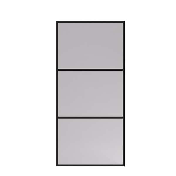 tydex Vista 34 in. W x 72 in. H Fixed Framed Shower Door in Matte Black Finish with Patterned Glass