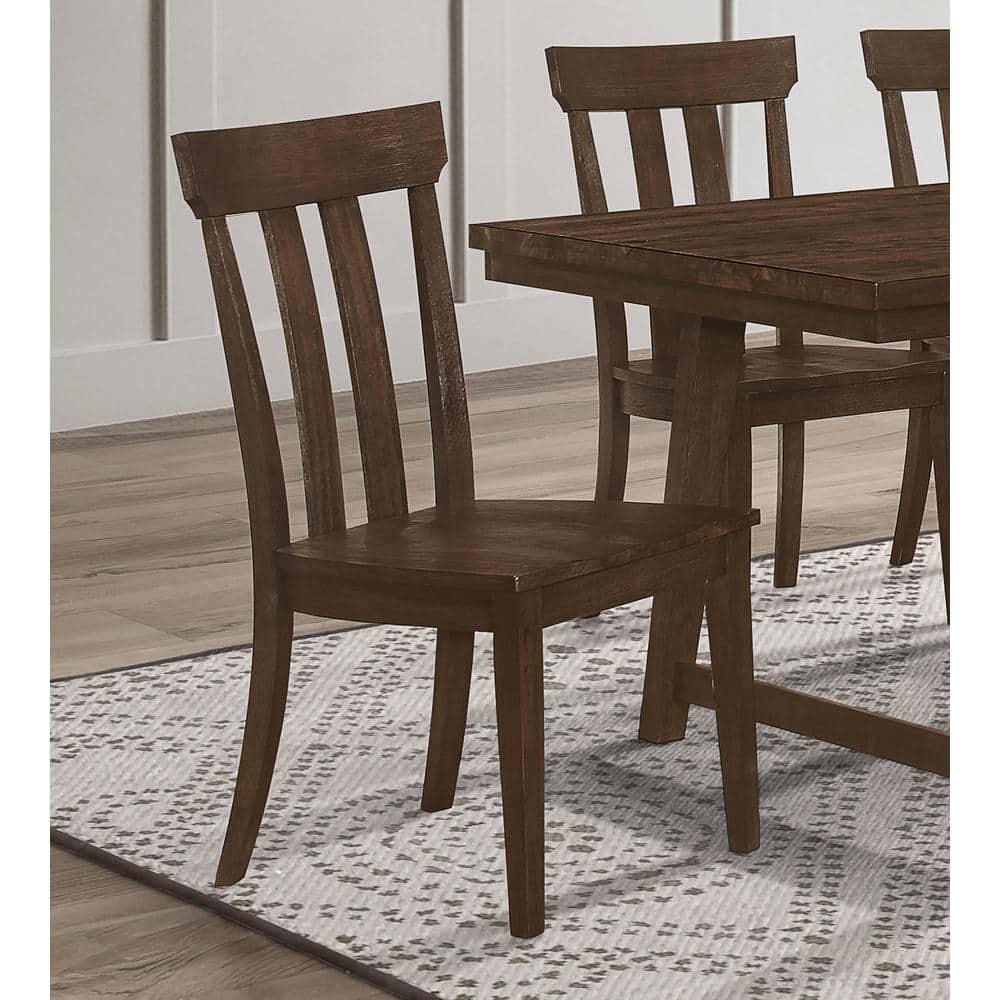 Brown Oak High Slat Back Wood Side Chair