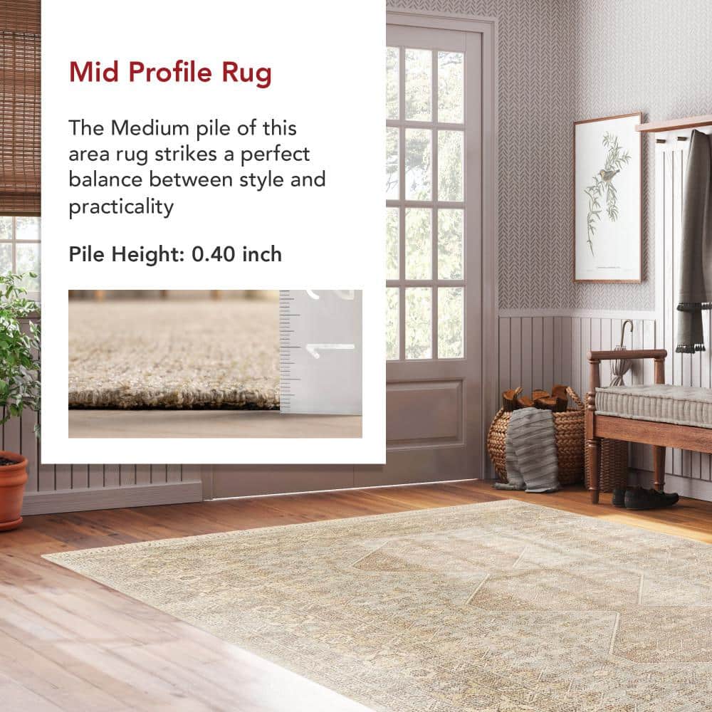 Rosia Khaki and Beige 10' x 14' Wool Blend Tasseled Area Rug