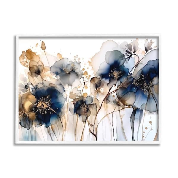 Stupell Industries Navy and Gold Abstraction by LSR Design Studio 1-Piece White Framed Nature Giclee Art Print 14 in. x 11 in.