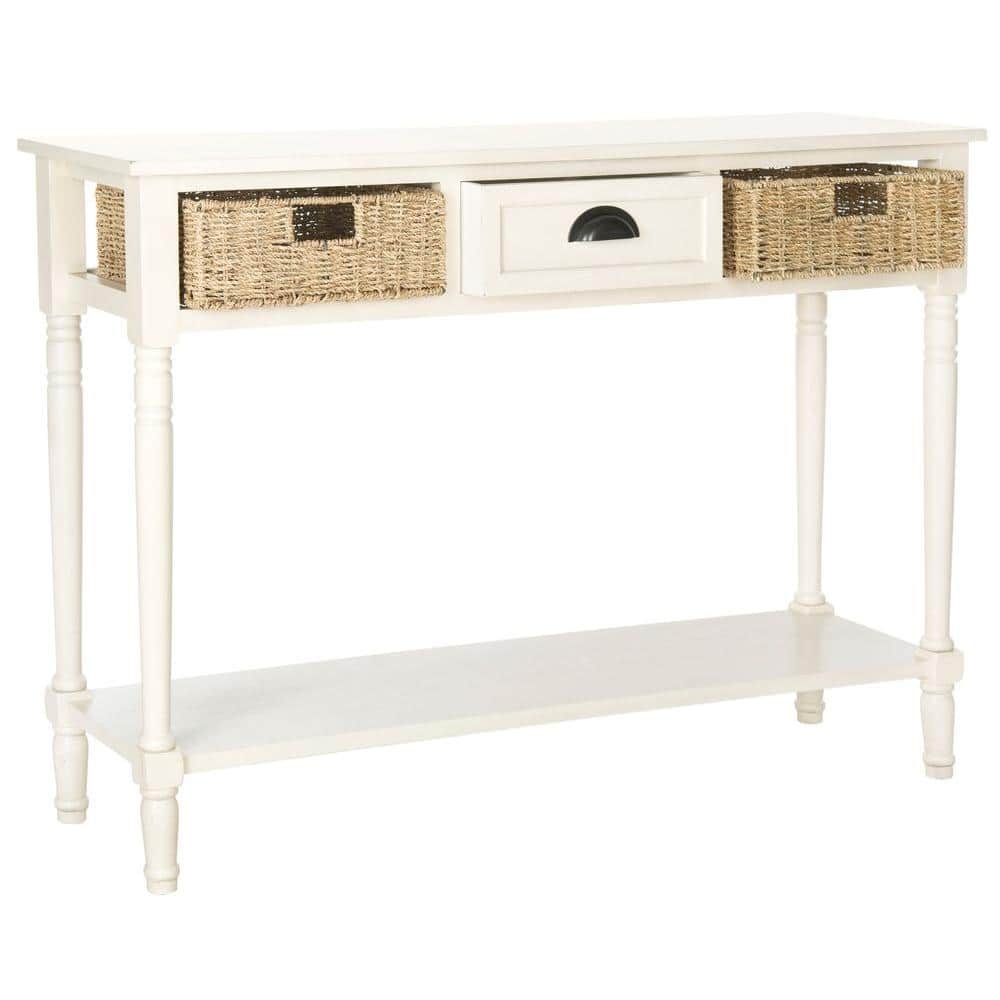 White Pine and Rattan Console Table with Storage, 45"