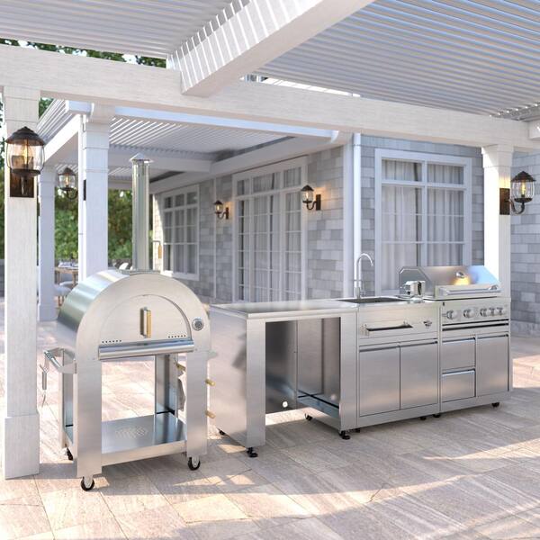 Koolmore Wood Fired Outdoor Pizza Oven, Refrigerator Cabinet, Sink