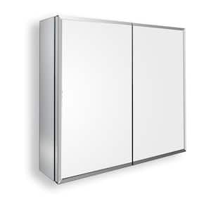 30 in. W x 26 in. H Rectangular Silver Aluminum Surface Mount Medicine Cabinet with Mirror