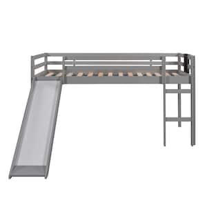 Gray Twin Size Loft Bed with Slide and Chalkboard